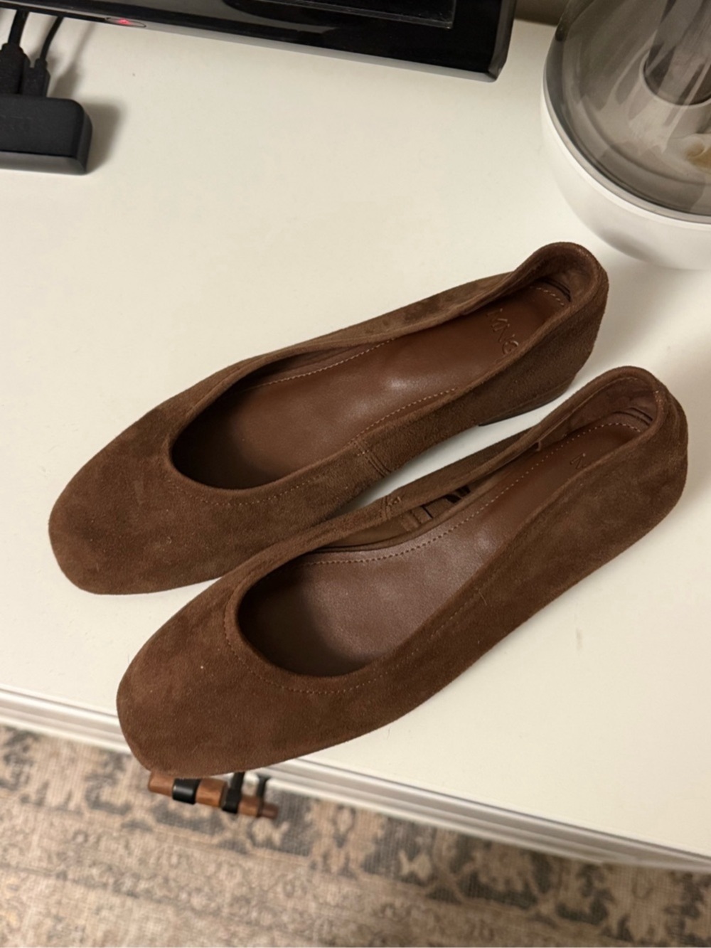 Mango Chocolate Brown Suede Ballet Flats